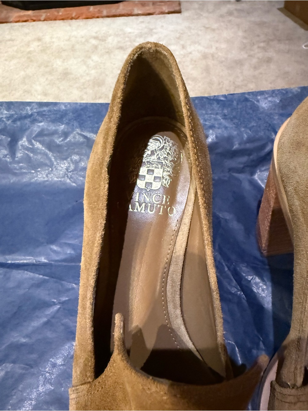 Vince Camuto Wevenly Suede Pointed Slip-On Stacked Heel Pumps - Picture 2 of 8